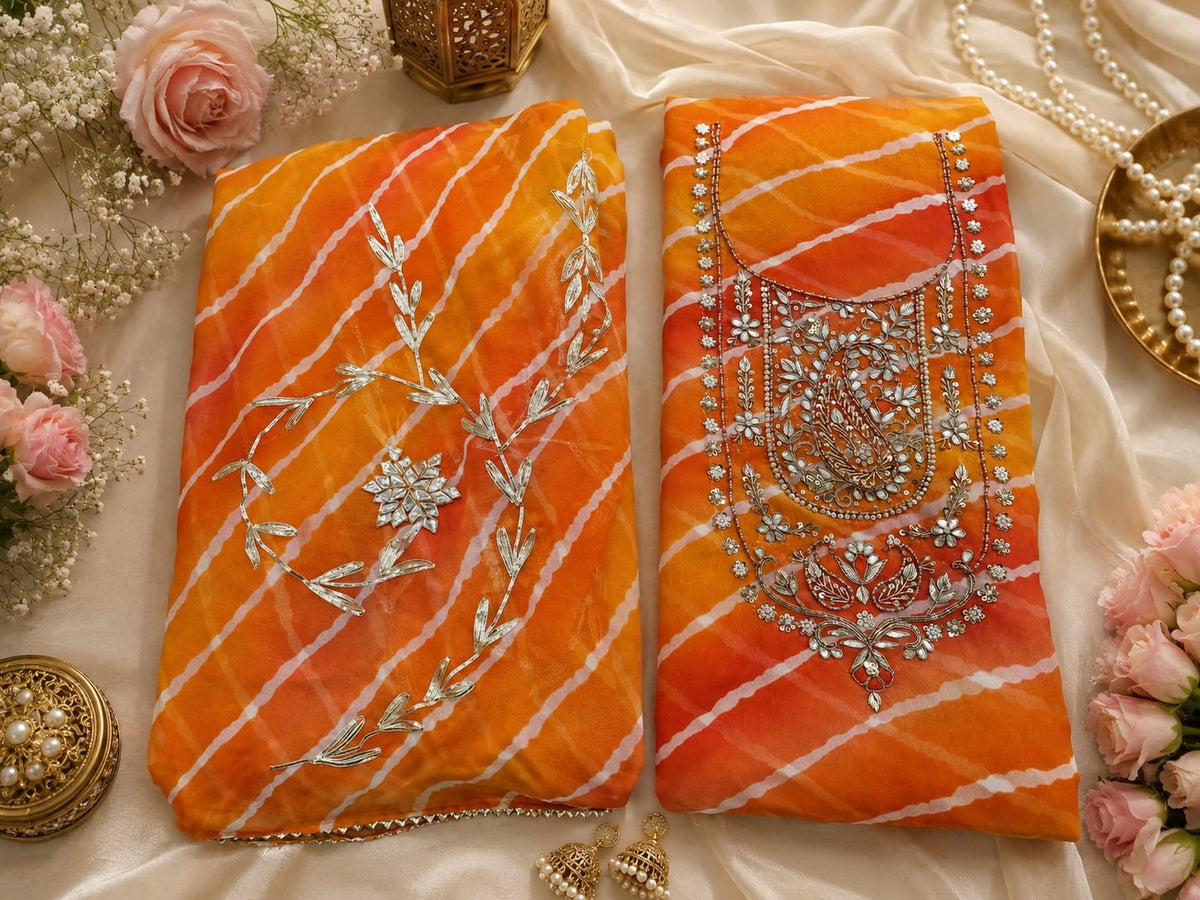 Georgette heavy jardoz work kurta with Georgette gotta work dupatta