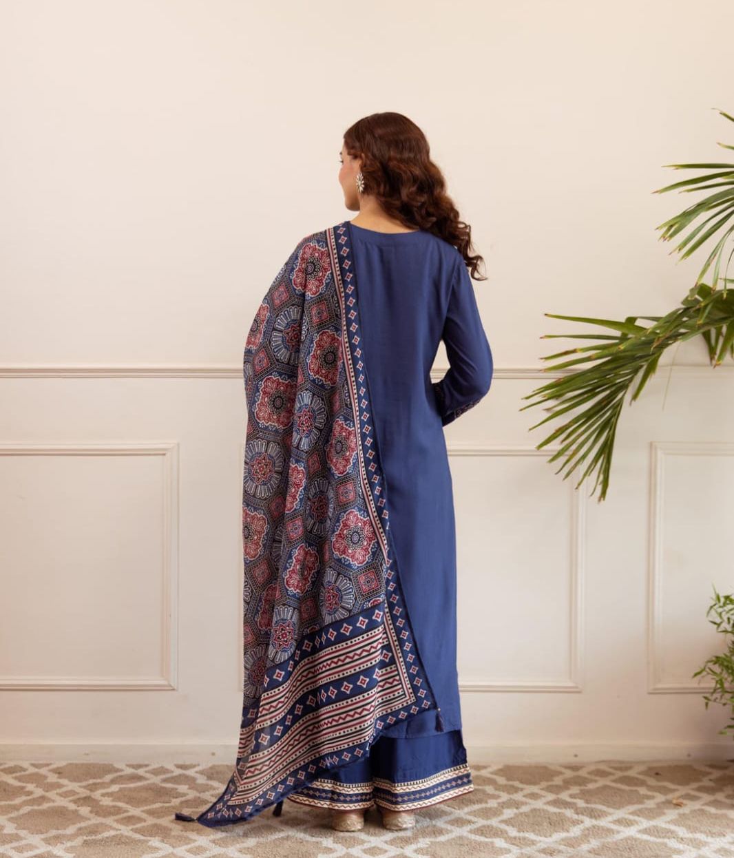 Blue Navy Ornate Reyon 3-Piece Set