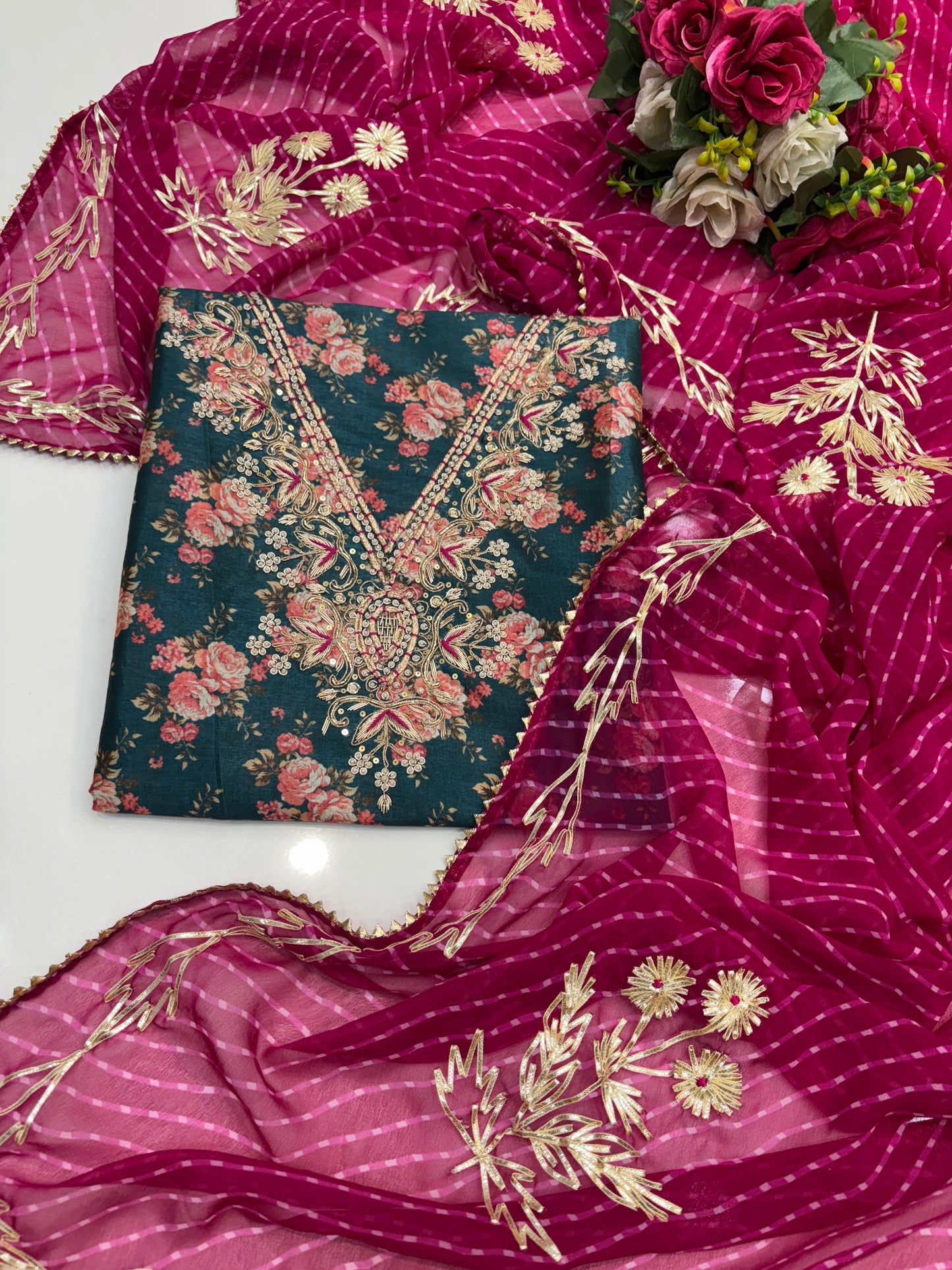 manipuri silk handwork unstitched suit set