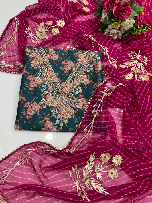 manipuri silk handwork unstitched suit set