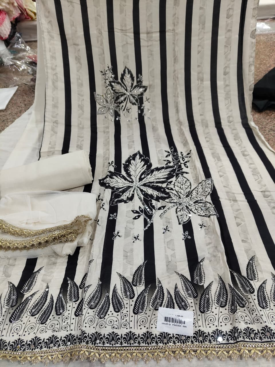 Black White Muslin unstitched suit set