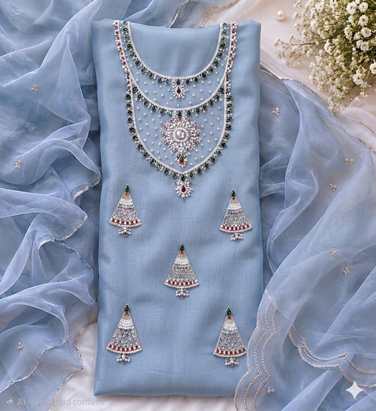 Organza heavy pearl and jewel work