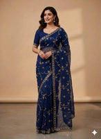 Organza saree with hand patti work