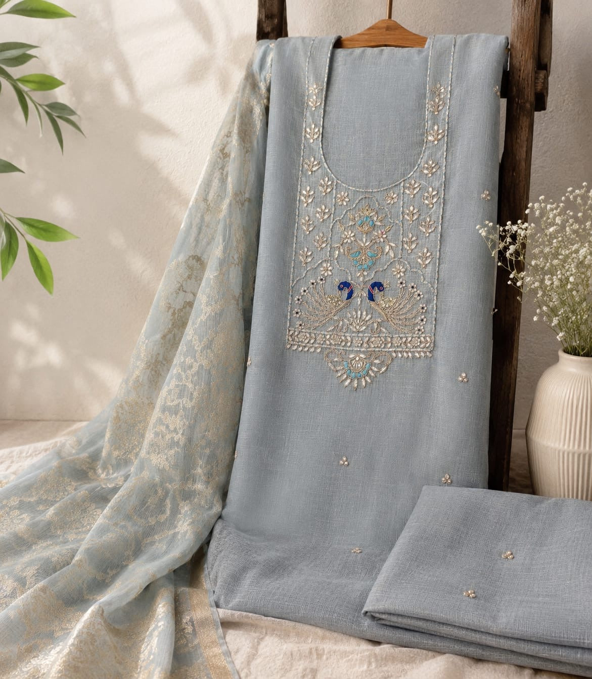 Banarasi silk heavy Jardoz work kurta with banarasi duppata set