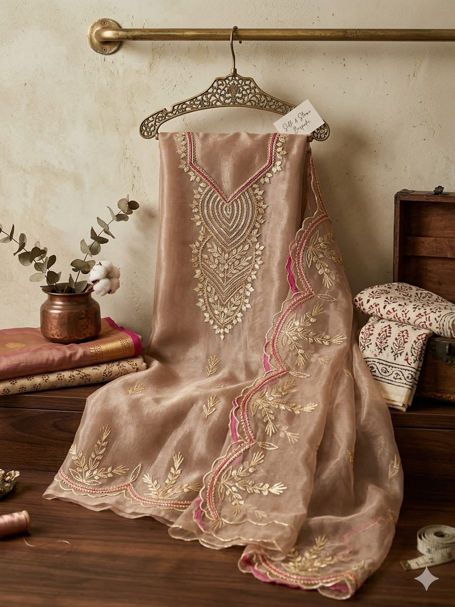 Organza heavy gotta work kurta with matching organza duppata set