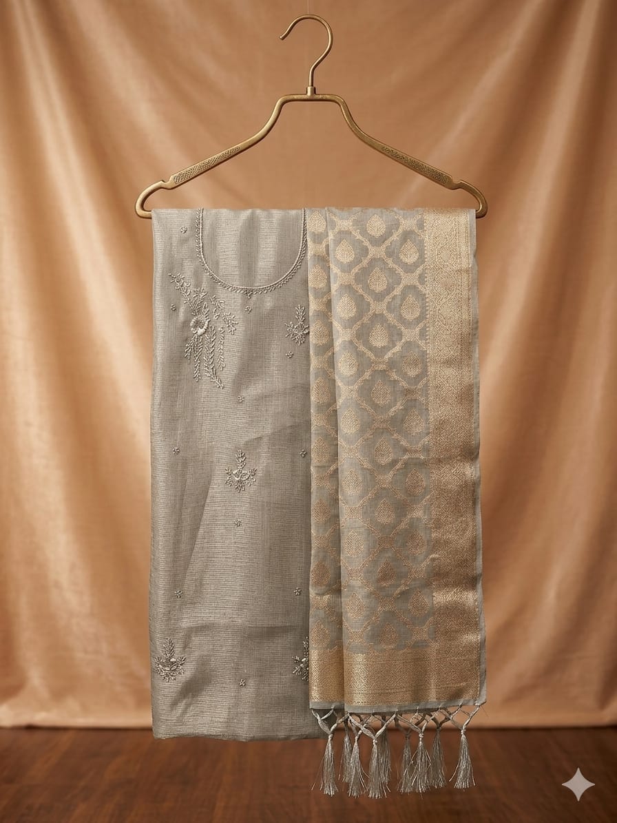 Banarasi silk heavy Jardoz work kurta with banrasi duppata set