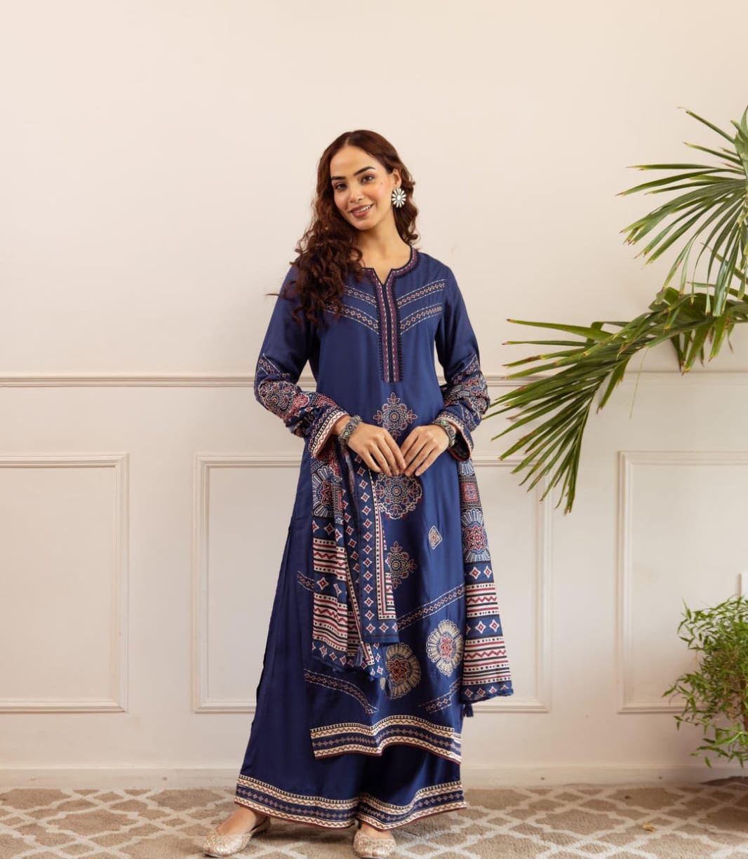 Blue Navy Ornate Reyon 3-Piece Set