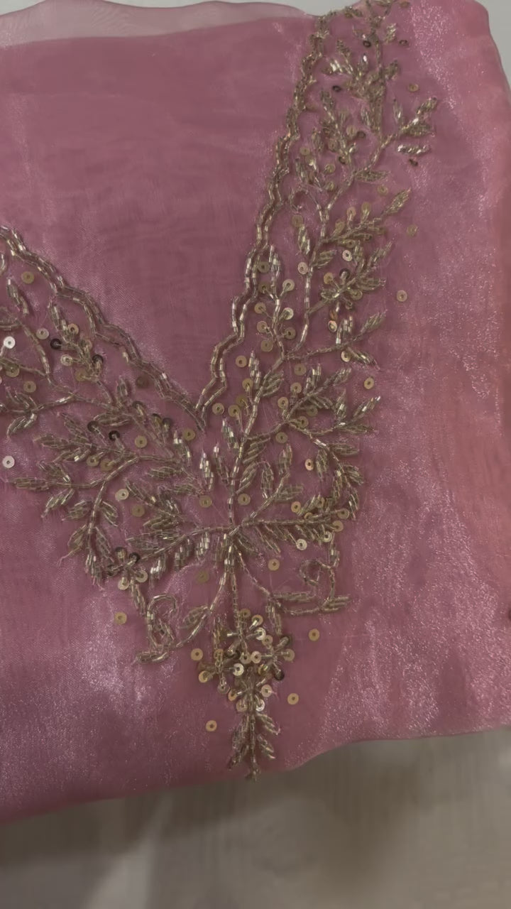 Pink Organza Gold Handwork