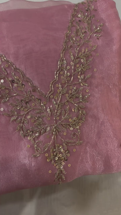 Pink Organza Gold Handwork