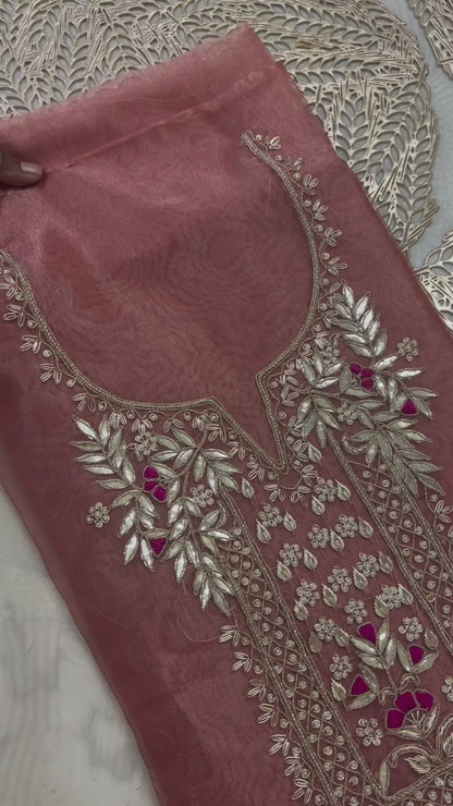 Beige Organza handwork unstitched suit set