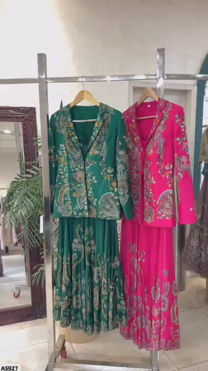 3 Piece Plazzo Jacket Sequence Embroided Set