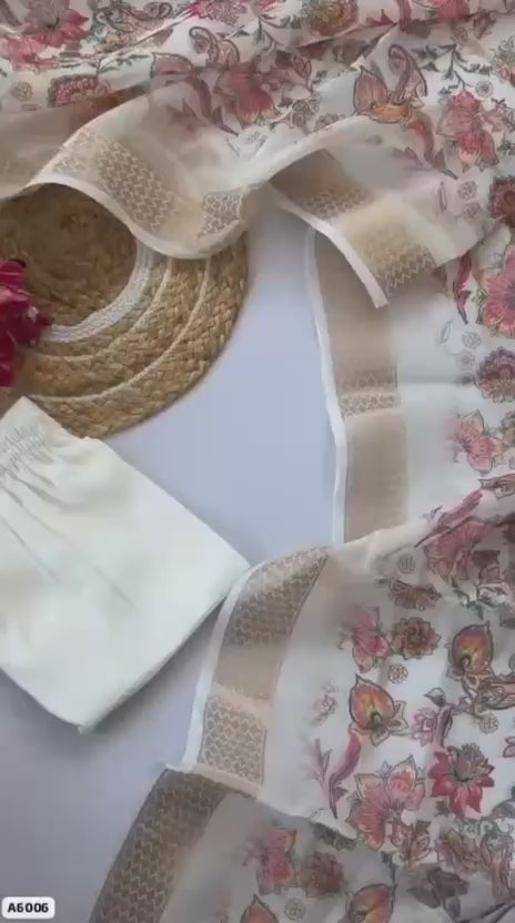 White Roman Silk Handwork Suit Set