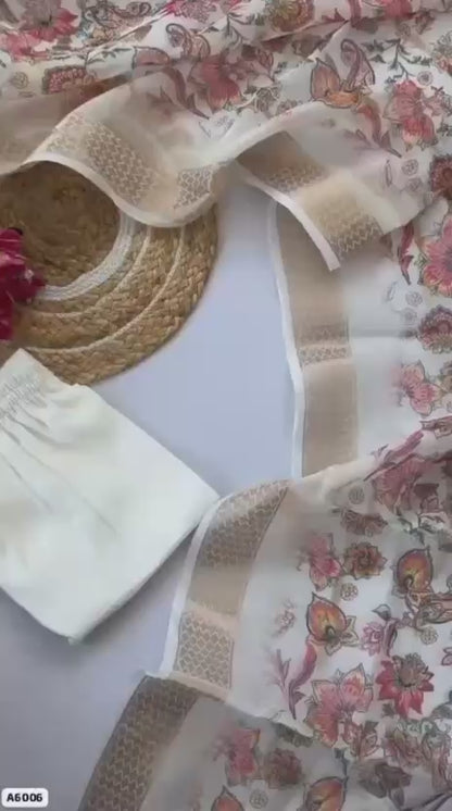 White Roman Silk Handwork Suit Set
