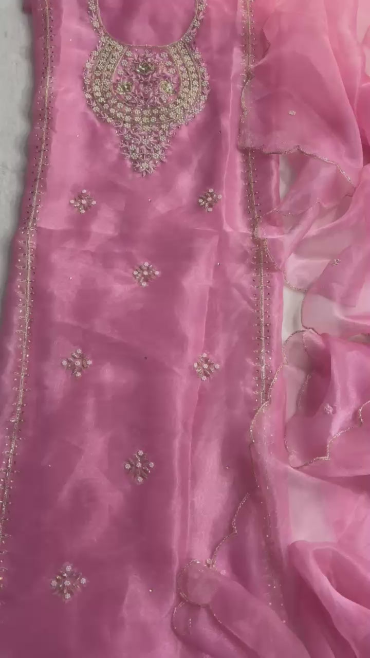 Organza handwork unstitched suit set