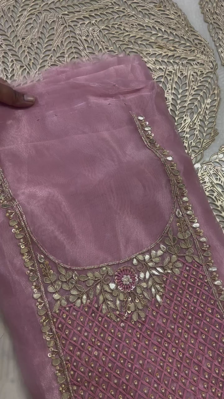 Baby Pink Organza Unstitched Suit Set