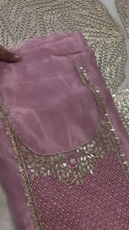 Baby Pink Organza Unstitched Suit Set