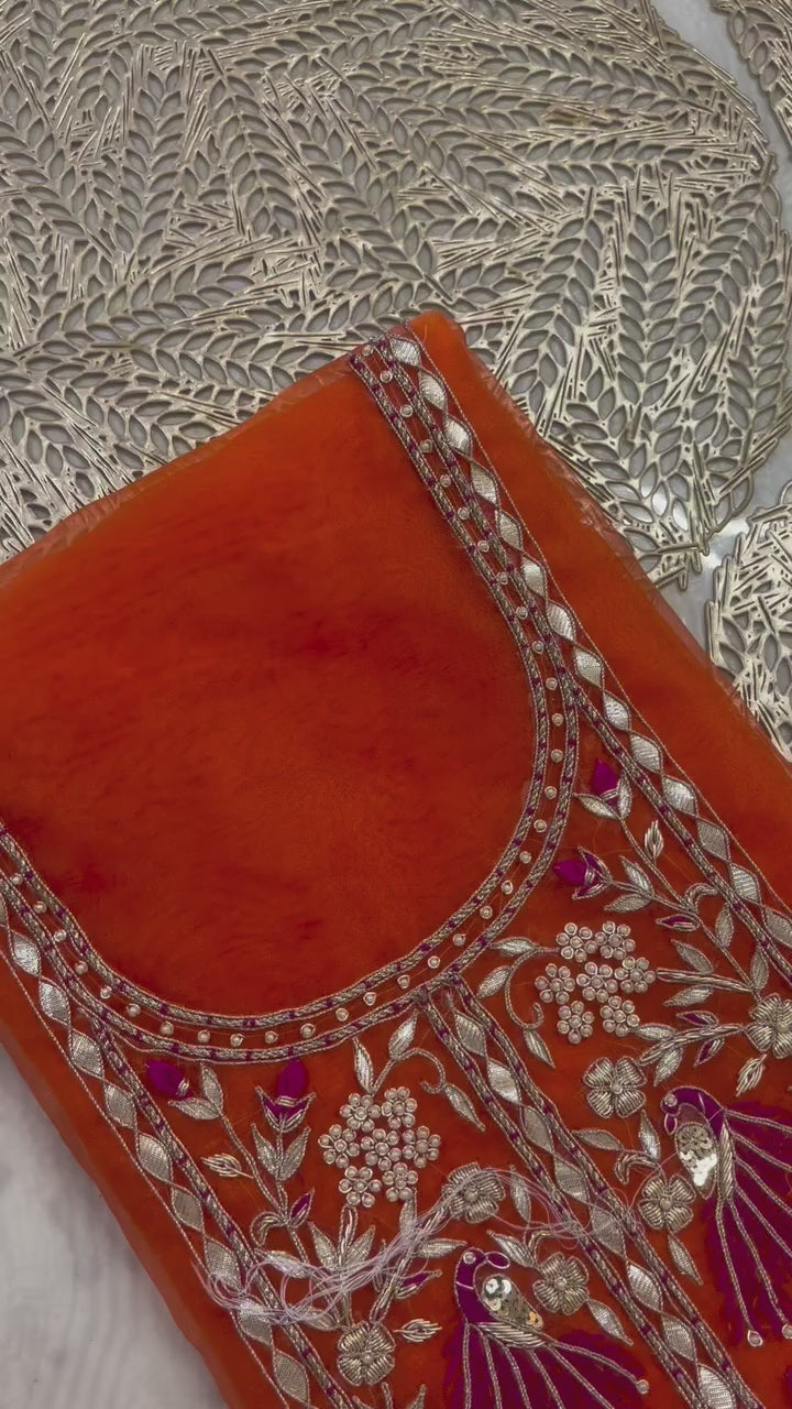 Beige Blue Orange Organza