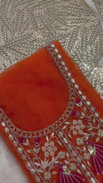 Beige Blue Orange Organza