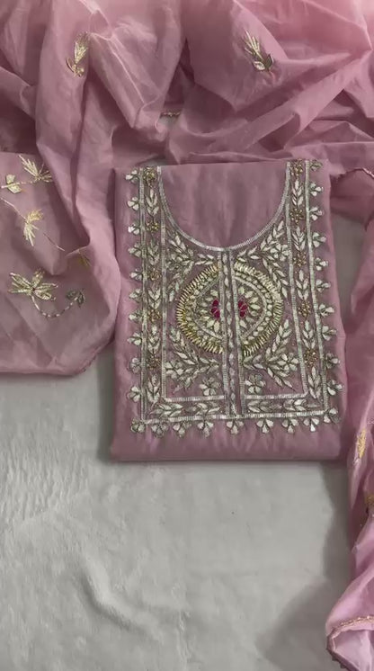 Pink Chanderi kurta with gota patti work