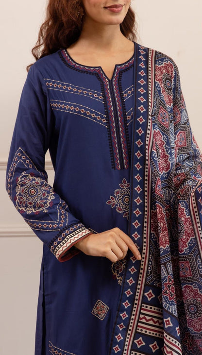 Blue Navy Ornate Reyon 3-Piece Set